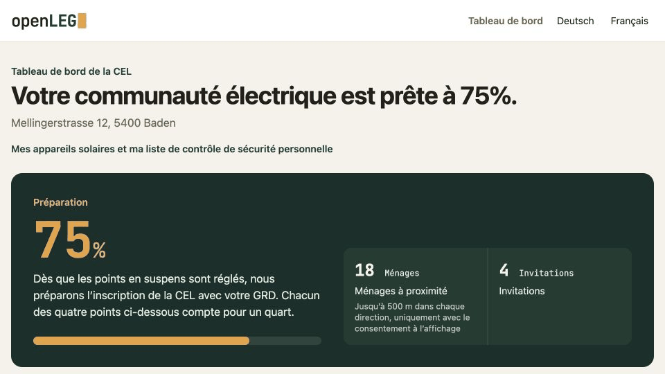 Tableau de bord des habitants avec état de préparation, liste des étapes et calculateur d’économies